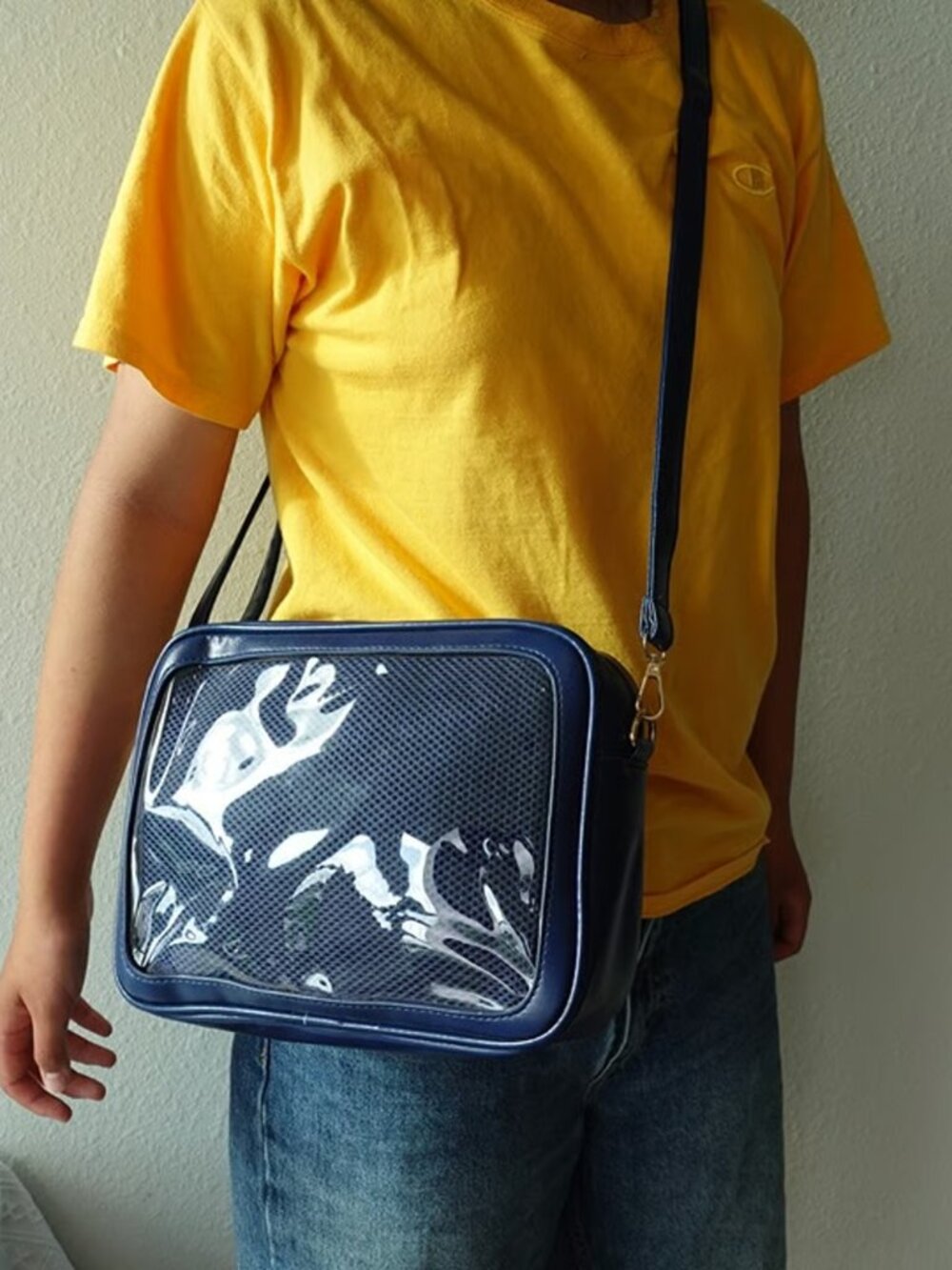 Navy Ita Bag Crossbody, Anime Pin Display Bag, Kawaii Y2K Purse, window Itabag